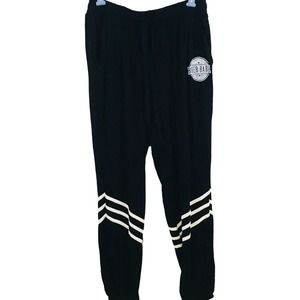 Womens L WanderLux Beer‎ Babe Graphic Sweatpants Black White Joggers Drawstring